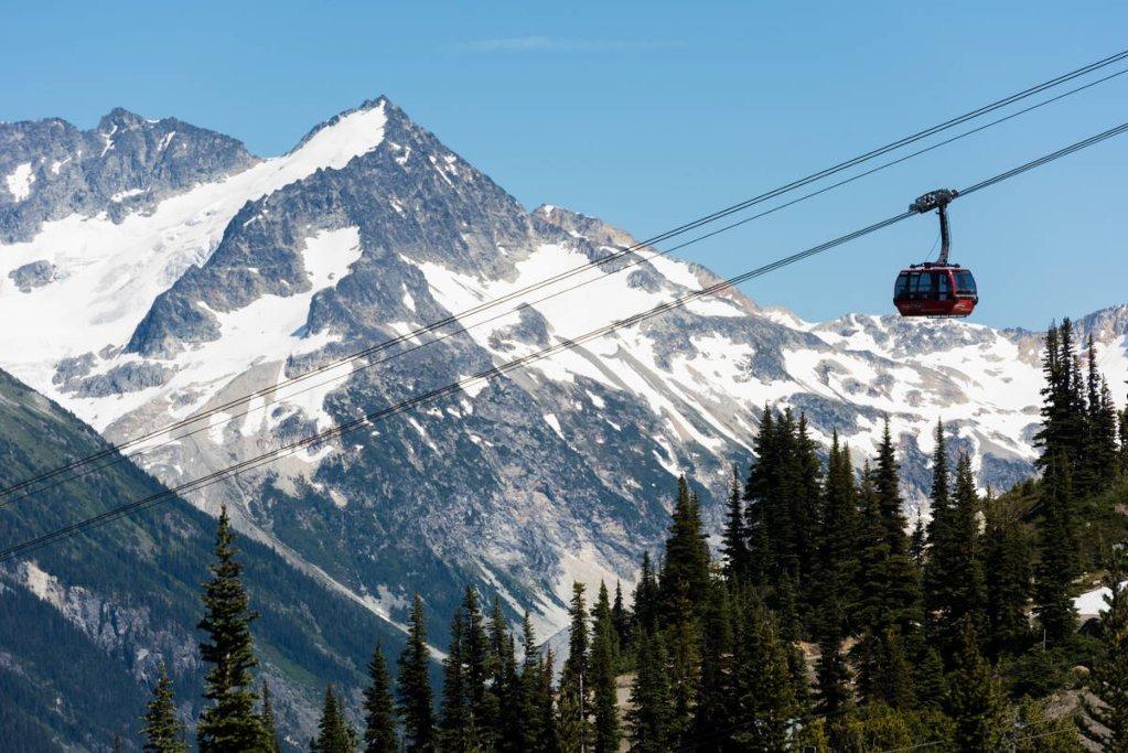 Peak 2 Peak Gondola ride between Whistler and Blackcomb Mountains, offering breathtaking views of alpine peaks and glaciers.