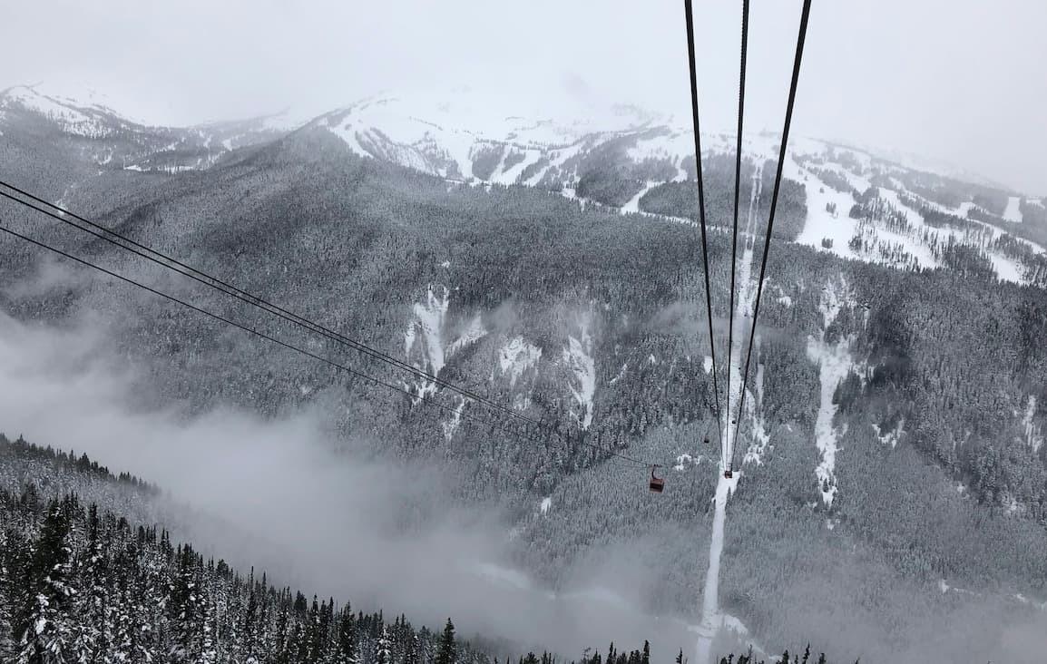 Whistler's peak 2 peak gondola on a snowy day